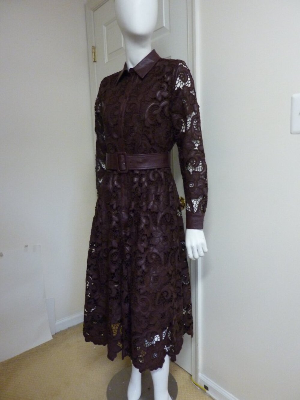 Elie Tahari Chayenne Long Sleeve Faux Leather & Lace Shirtdress - Picture 10 of 12